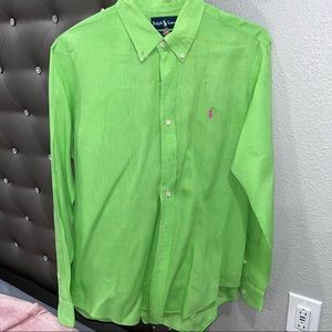 Men’s Ralph Lauren lime green linen bottom down shirt